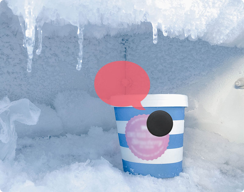 Visuel d'une puce Vocaléo sur un pot de glace